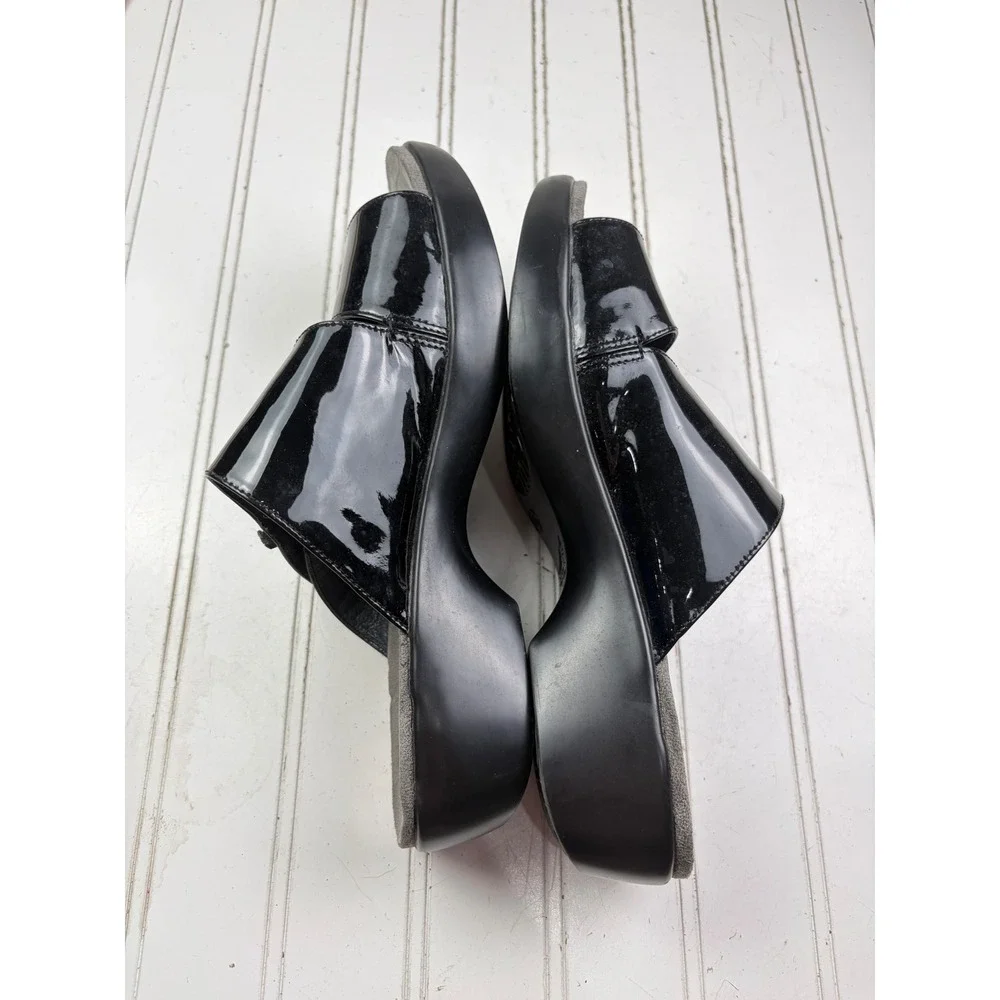 Dansko Donna Black Patent Leather Wedge Slide Sandals Women's EU 40 US 9–9.5